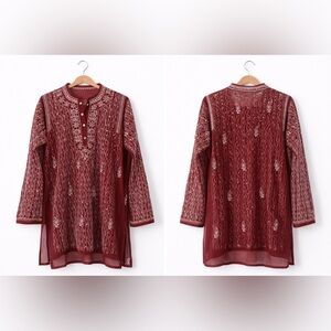 Embroidered Maroon Women's Tunic Top